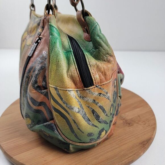 Anna Anuschka Butterfly Painted Leather Shoulder Tote Bag Satchel Purse Handbag - Picture 3 of 16